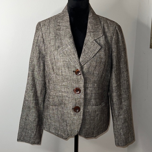 ET VOUS Linen blend brown buttoned front blazer women’s jacket Sz 18 - Picture 1 of 7